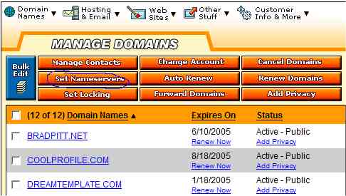 Select domain(s) and change name servers