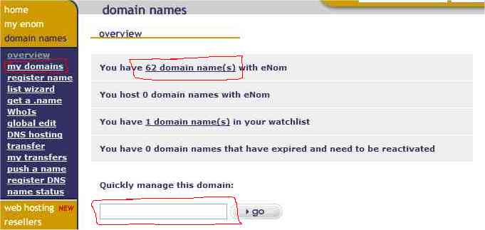 Click 'My Domains' or '## Domain Names' or enter a name in